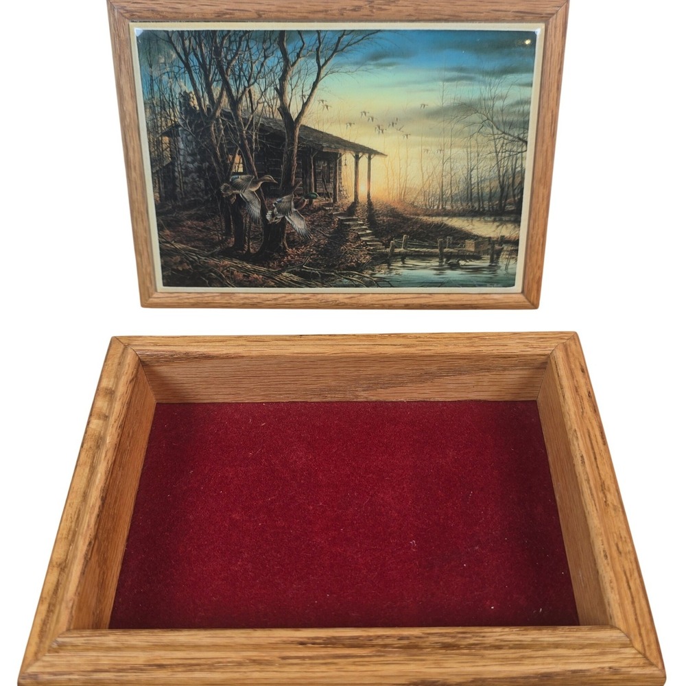 Terry Redlin Morning Retreat Oak lined Trinket Jewelry Box 7"x 5" Excellent